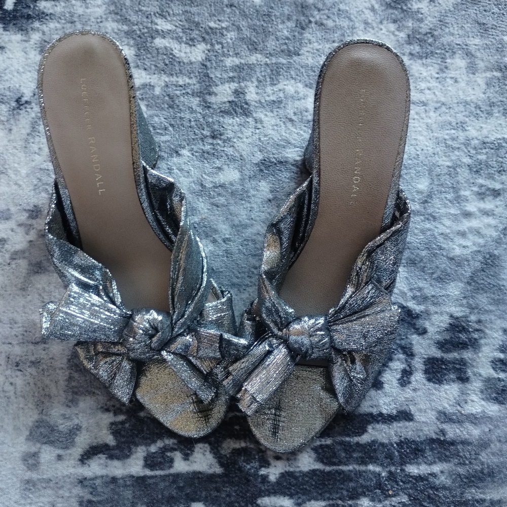 Loeffler Randall Silver Mules with Bow 8 - Picture 4 of 11